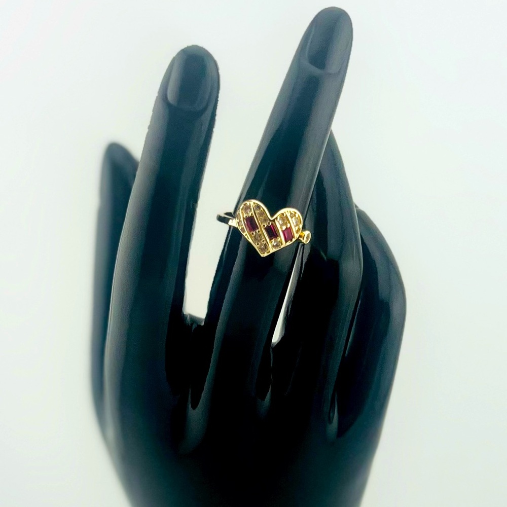 Adjustable ring Brass gold and Red Heart Ring